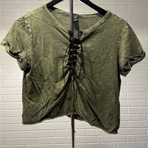 Windsor Green Crop Tie Front T-Shirt